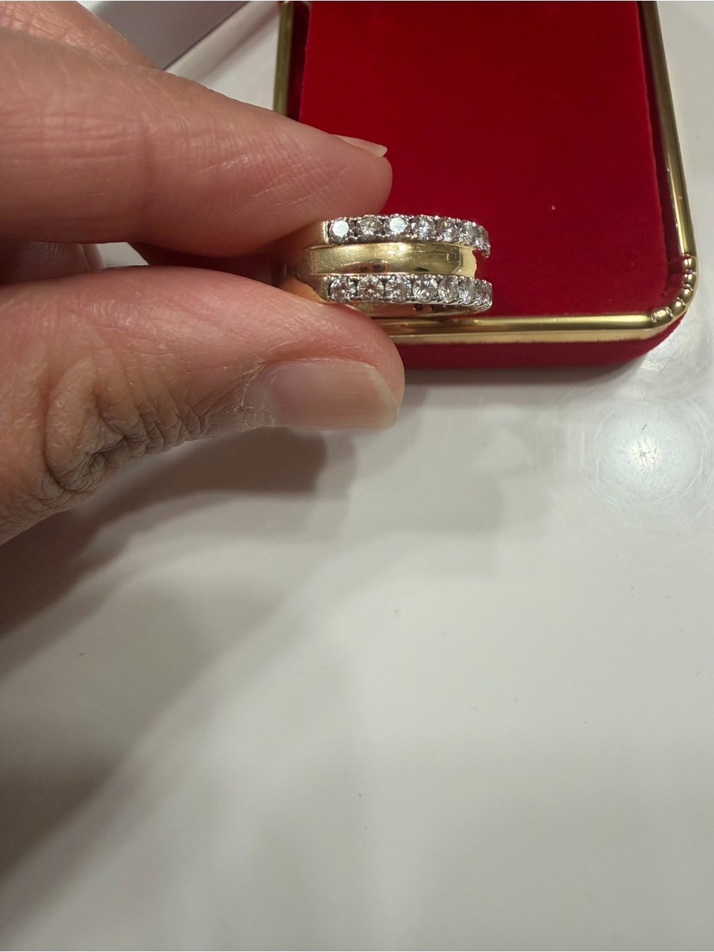 Real natural diamond 14k yellow gold wedding band 1.28 ct layered ring VS2 I - Picture 7 of 10